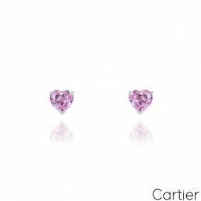 Cartier White Gold Pink Sapphire Heart Shaped Earrings